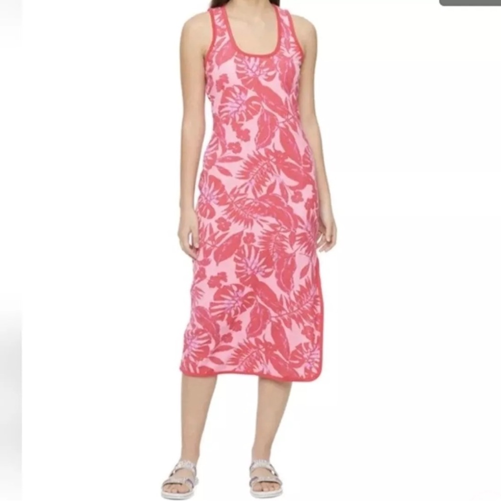 Juicy Couture HotPink Tropical Print Towel Terry Pull On Midi Tshirt Dress NWT S